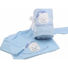 Personalised Baby Boy First 1st Christmas Blanket & Sleepsuit Gift Set